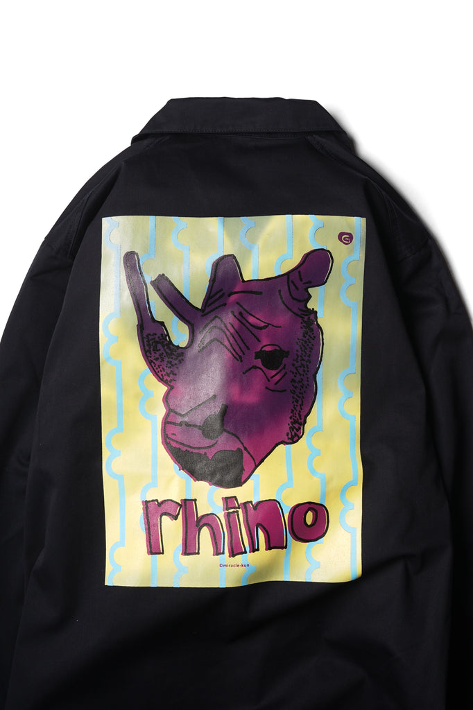 Hand Printed Spring Coat Rhino Navy L size ※１点モノ