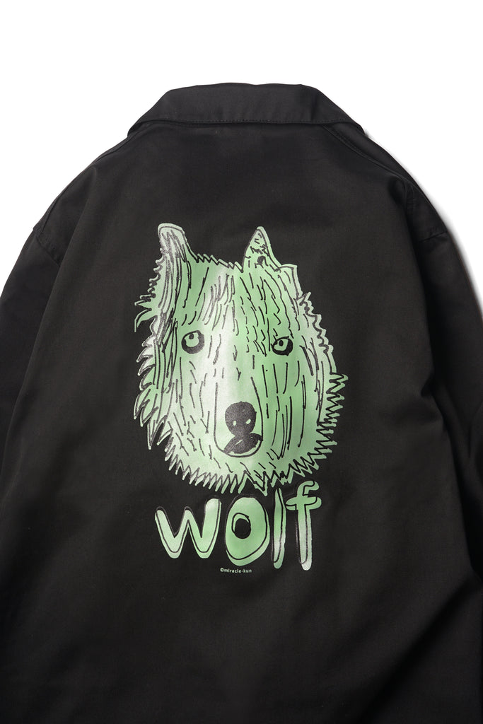 Hand Printed Spring Coat WOLF Black L size ※１点モノ